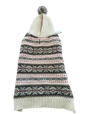 Fair Isle Hooded Dog Sweater Beige Taupe Pink M